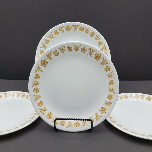 Corelle Butterfly Gold Lunch Plates Corning White Plates Gold Flowers - Picture 1 of 4